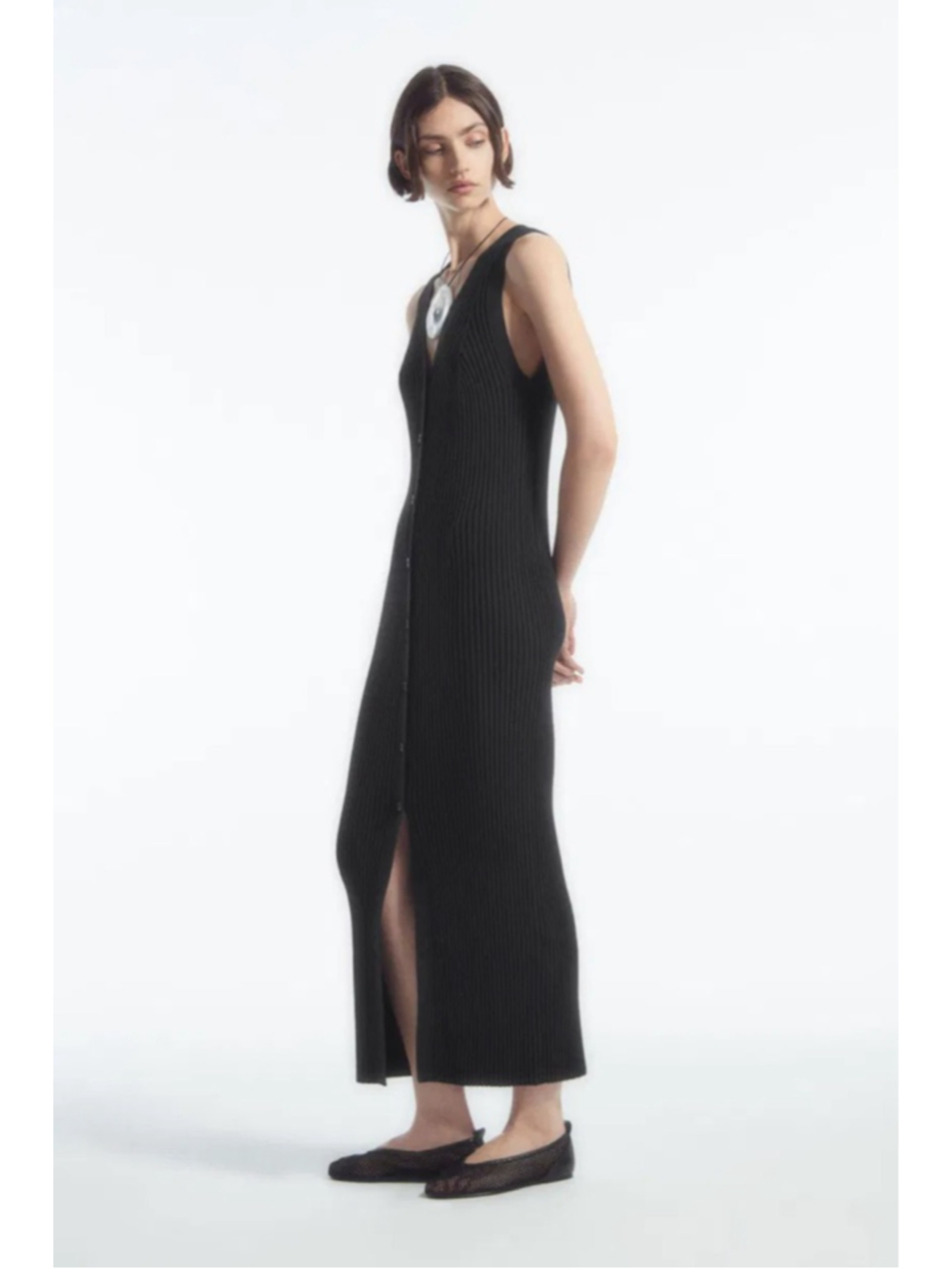 COS Buttoned Rib-Knit Maxi Dress - Picture 2 of 9